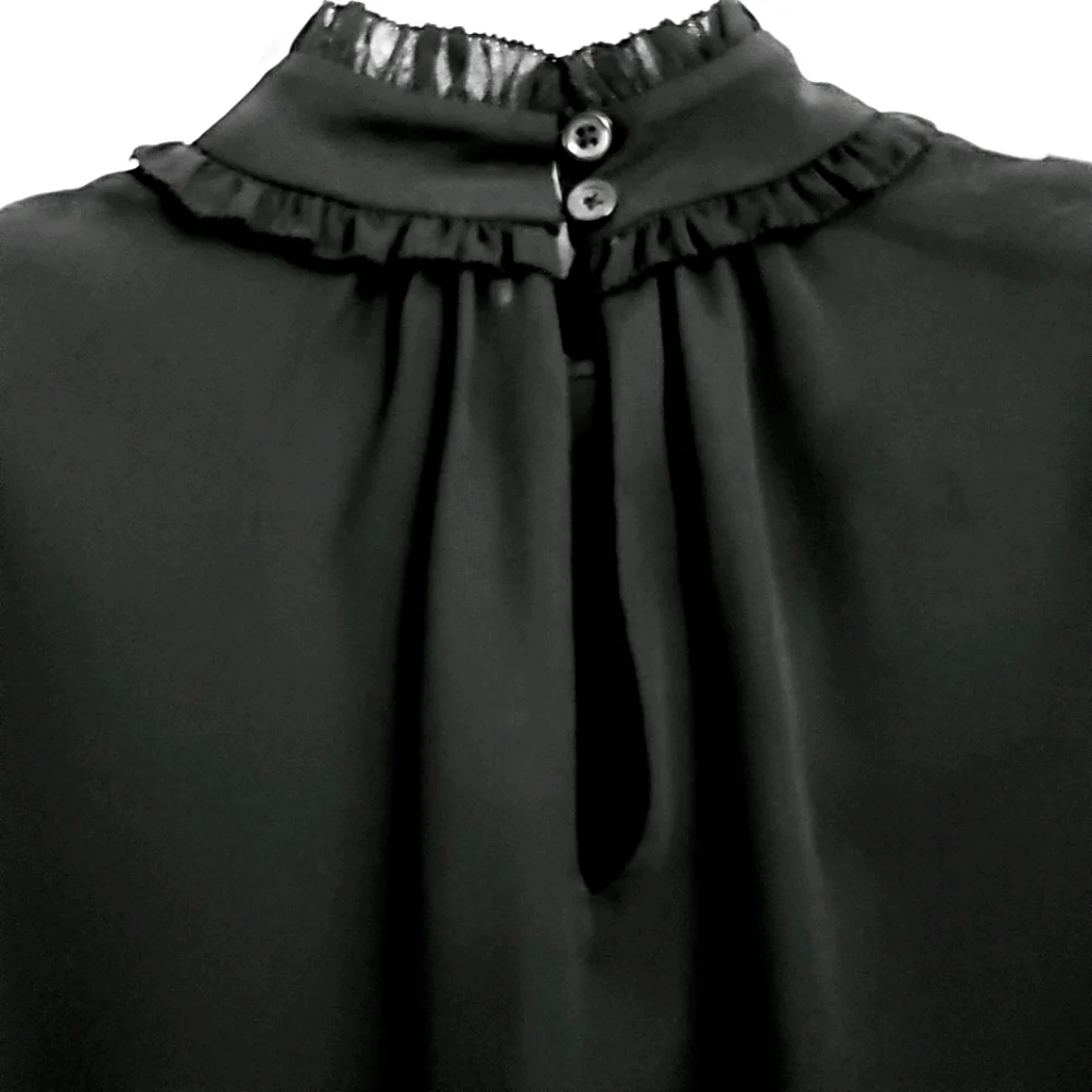 Nwot Kate Spade Black Longsleeve Highneck Ruffled Blouse